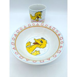 VTG Sesame Street Big Bird Porcelain Bowl Cup Set JMP Marketing CTW